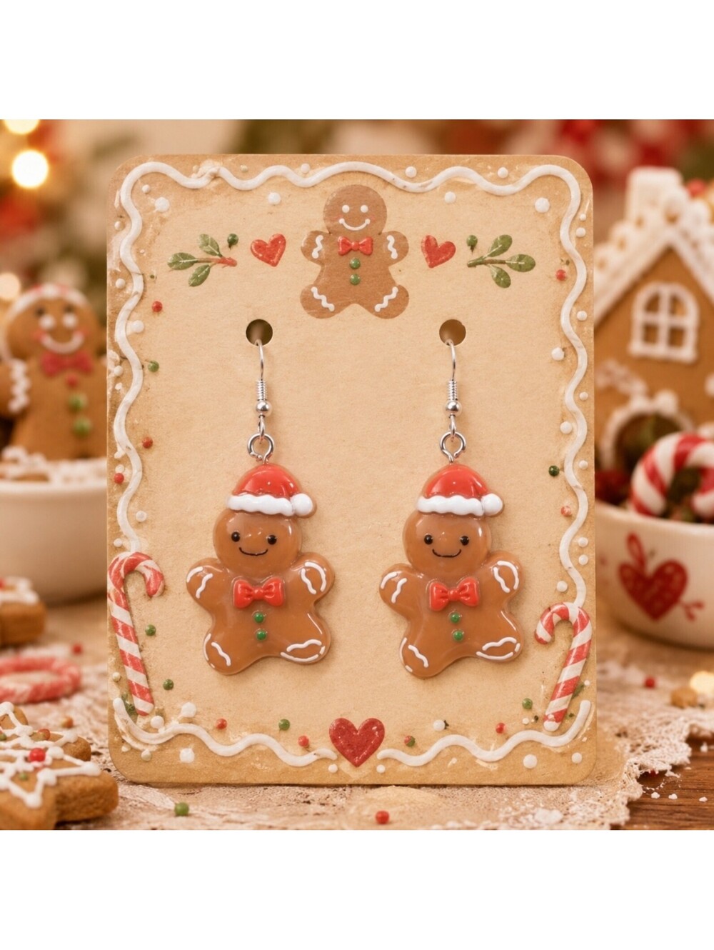 Christmas Gingerbread Men Cookie Earrings
